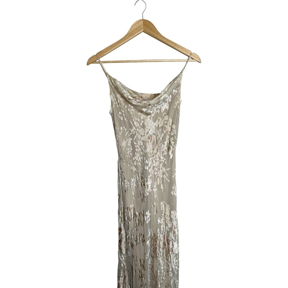 L'AGENCE Christine Burnout Satin Cowl Gown in Feather Grey Beige  XS - Picture 4 of 9